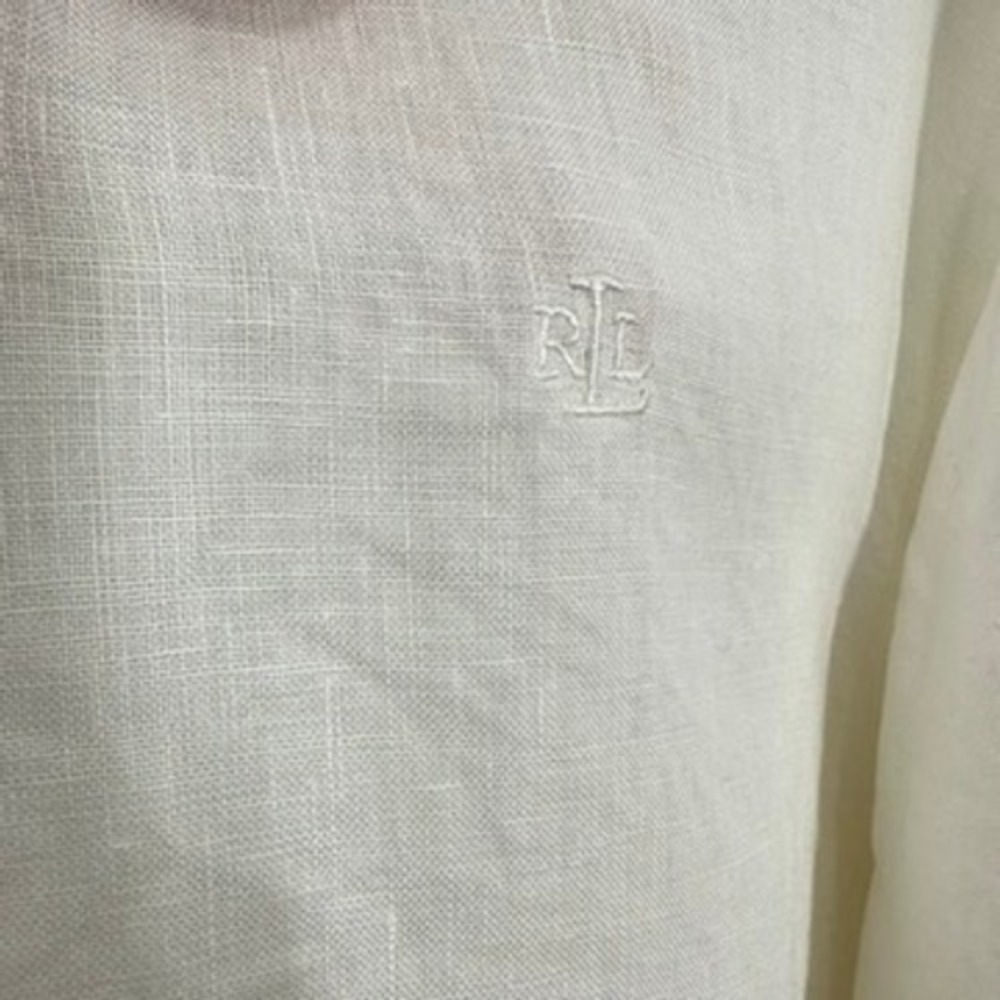 Lauren Ralph Lauren White Linen Button Down Shirt Womens XL Roll Tab Long Sleeve - Picture 3 of 7